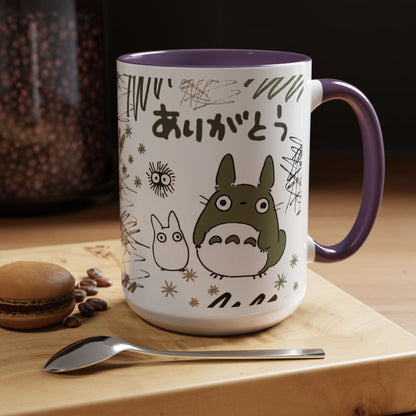Totoro Sketch Accent Mug – Studio Ghibli Coffee Cup with Colored Handle – 11oz & 15oz Cute Anime Mug