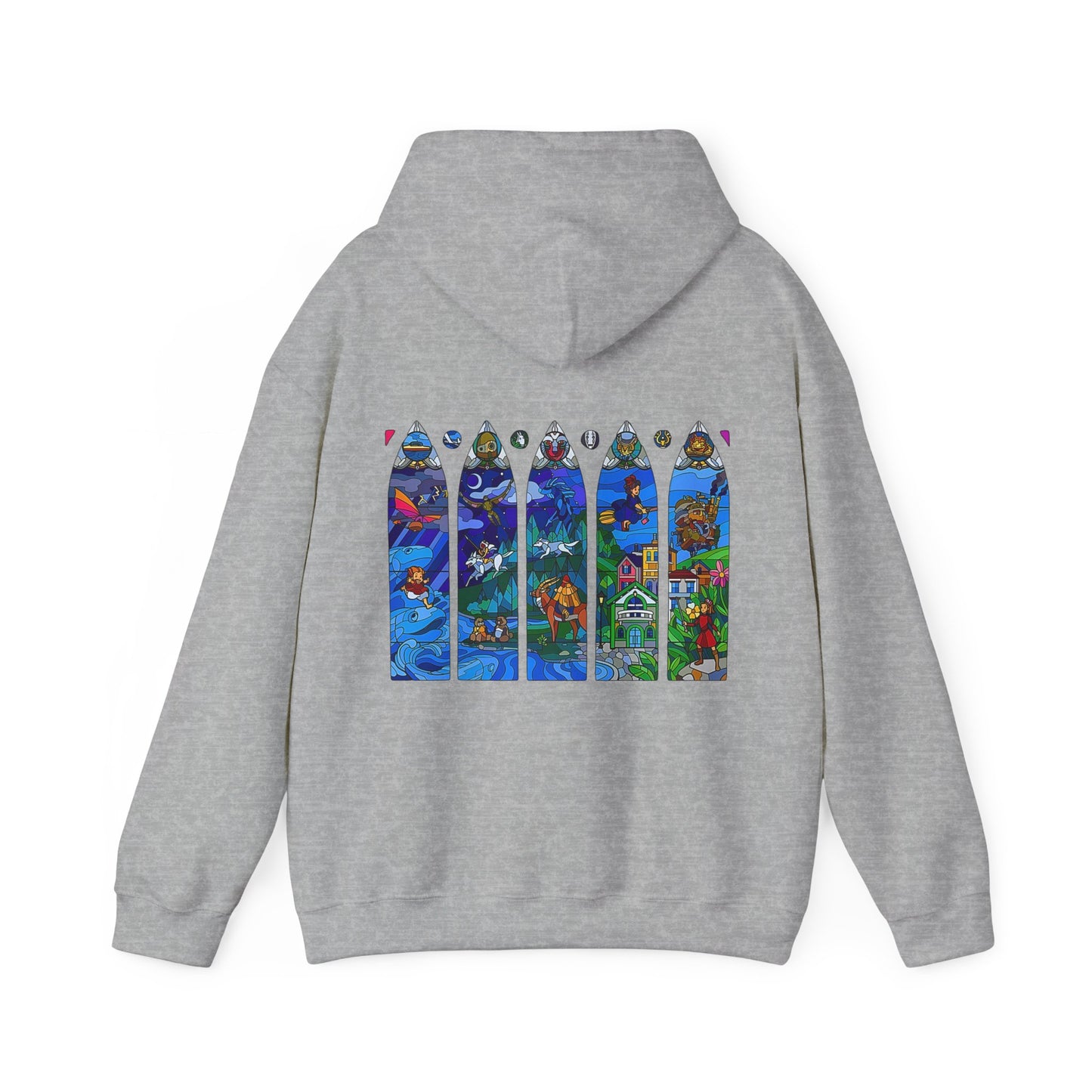 Studio Ghibli Stained Glass Back Print Hoodie – 100% Cotton Anime Hoodie with Vitral-Inspired Design