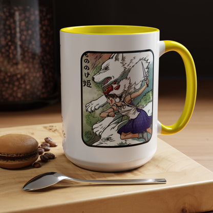 Princess Mononoke Accent Mug – Ghibli Collage Color Handle Cup 11oz & 15oz – Fantasy Anime Gift with San & Kodama