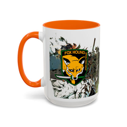 Metal Gear Fox Hound Accent Mug – 11oz & 15oz Colored Handle Coffee Cup – Tactical Gamer Gift for Fans