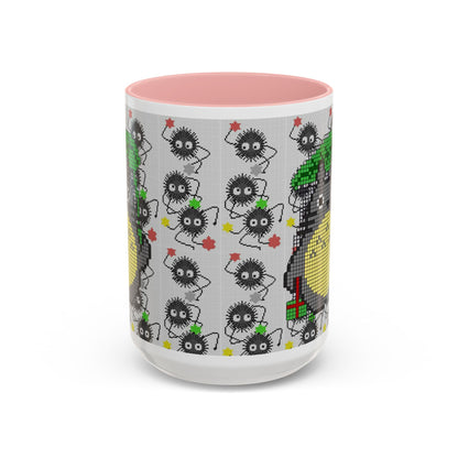 Totoro & Soot Sprites Accent Mug – Color Handle Studio Ghibli Cup – 11oz & 15oz Ceramic Anime Coffee Gift
