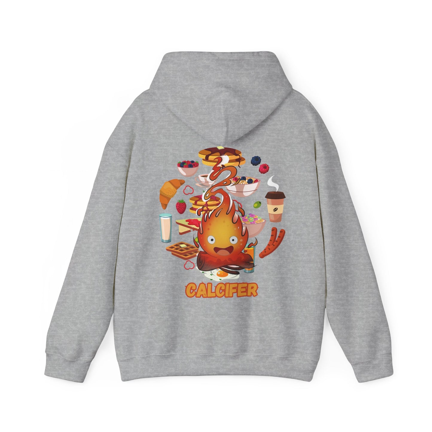 "Calcifer Breakfast Demon Hoodie – 100% Cotton, Studio Ghibli Inspired Back Print Sweatshirt"