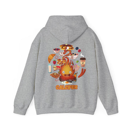 "Calcifer Breakfast Demon Hoodie – 100% Cotton, Studio Ghibli Inspired Back Print Sweatshirt"