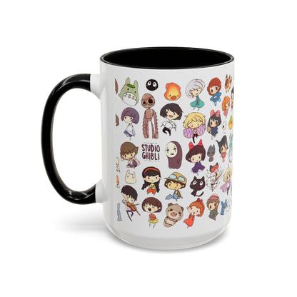 Studio Ghibli Chibi Characters Accent Mug – Color Handle Anime Cup – 11oz & 15oz Gift for Ghibli Fans