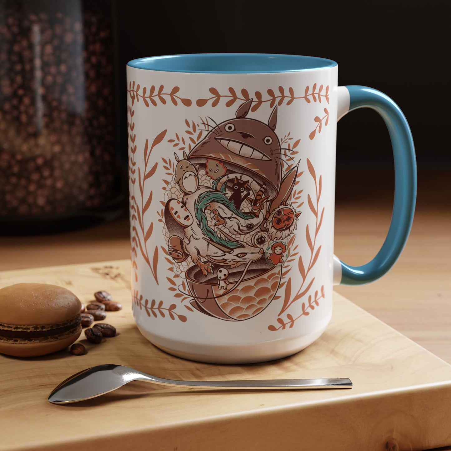 Totoro Matryoshka Accent Mug – 11oz & 15oz Studio Ghibli Inspired Coffee Cup with Color Handle