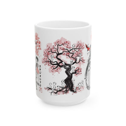 Totoro Sakura Forest Mug – Cute Anime Coffee Cup 11oz & 15oz – Studio Ghibli Inspired Gift