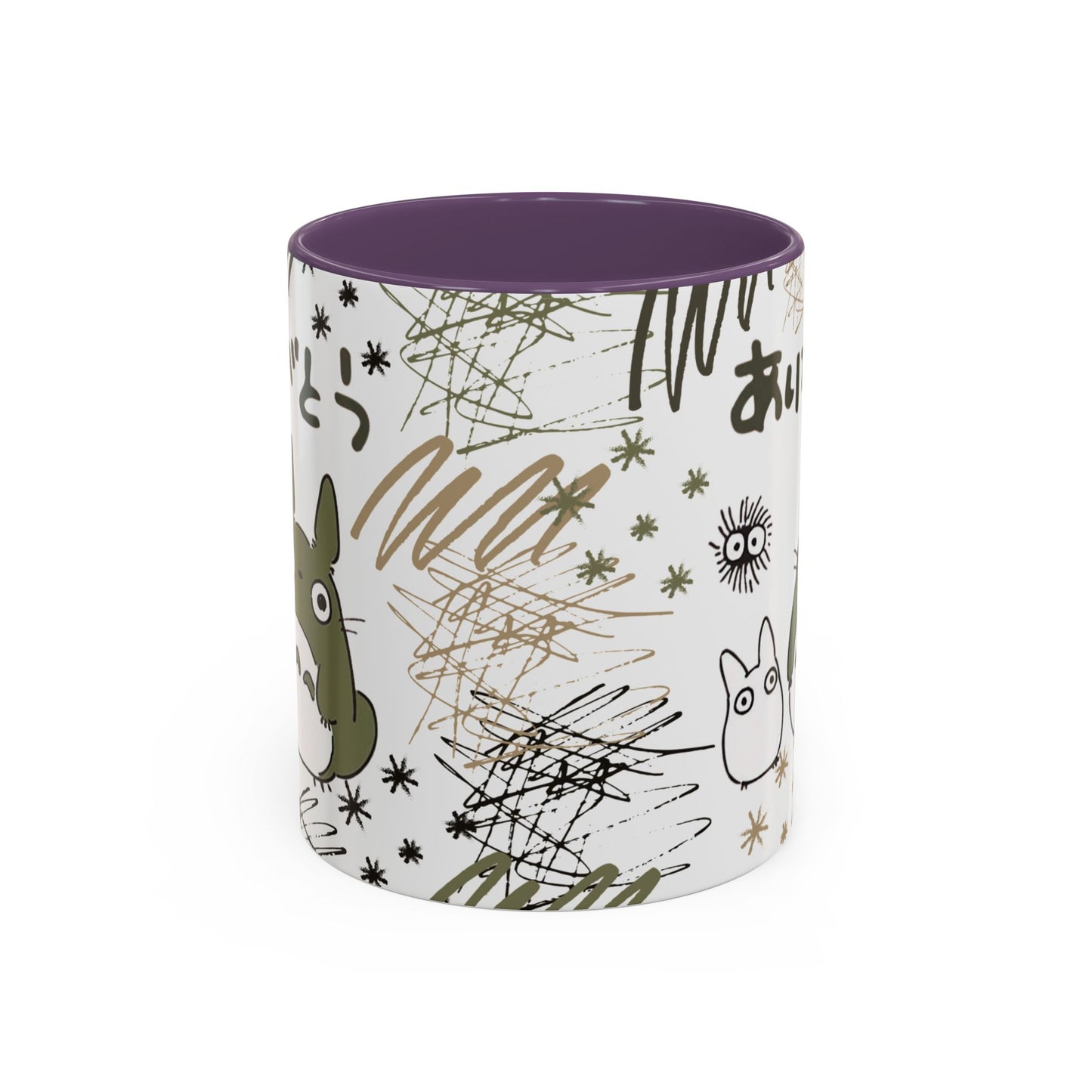 Totoro Sketch Accent Mug – Studio Ghibli Coffee Cup with Colored Handle – 11oz & 15oz Cute Anime Mug