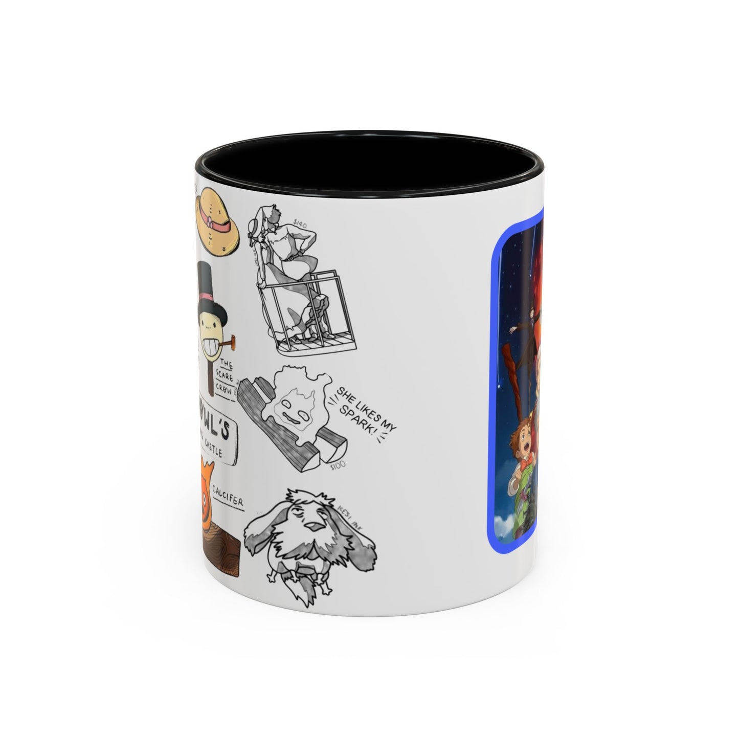 Howl’s Moving Castle Accent Mug – Ghibli Collage Color Handle Cup 11oz & 15oz – Anime Coffee Mug Featuring Howl & Calcifer
