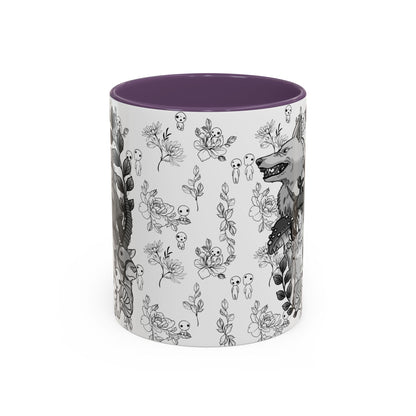 Princess Mononoke Black and White Accent Mug – Studio Ghibli Coffee Cup with Colored Handle – 11oz & 15oz Ceramic Anime Gift