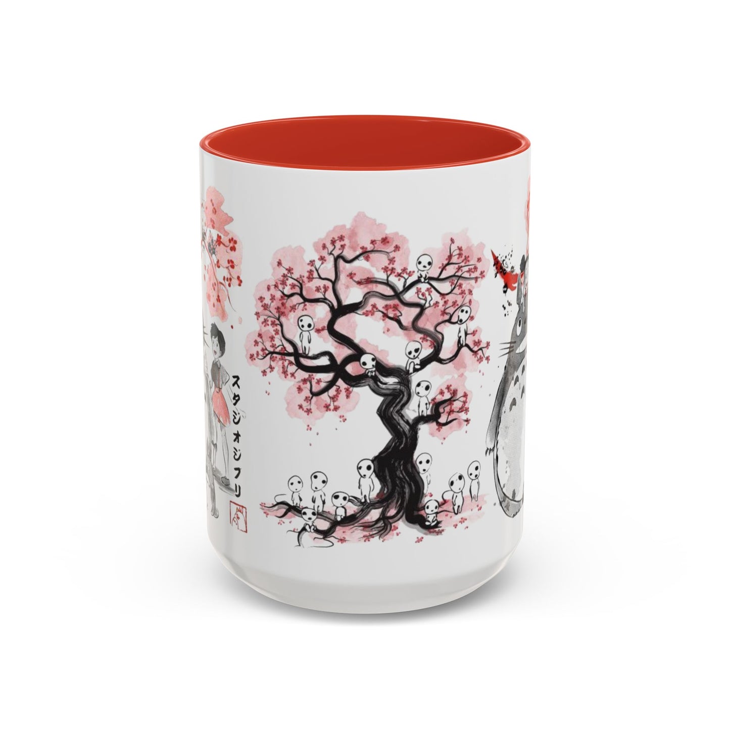 Totoro Sakura Forest Accent Mug – Color Handle Anime Cup 11oz & 15oz – Studio Ghibli Aesthetic Gift