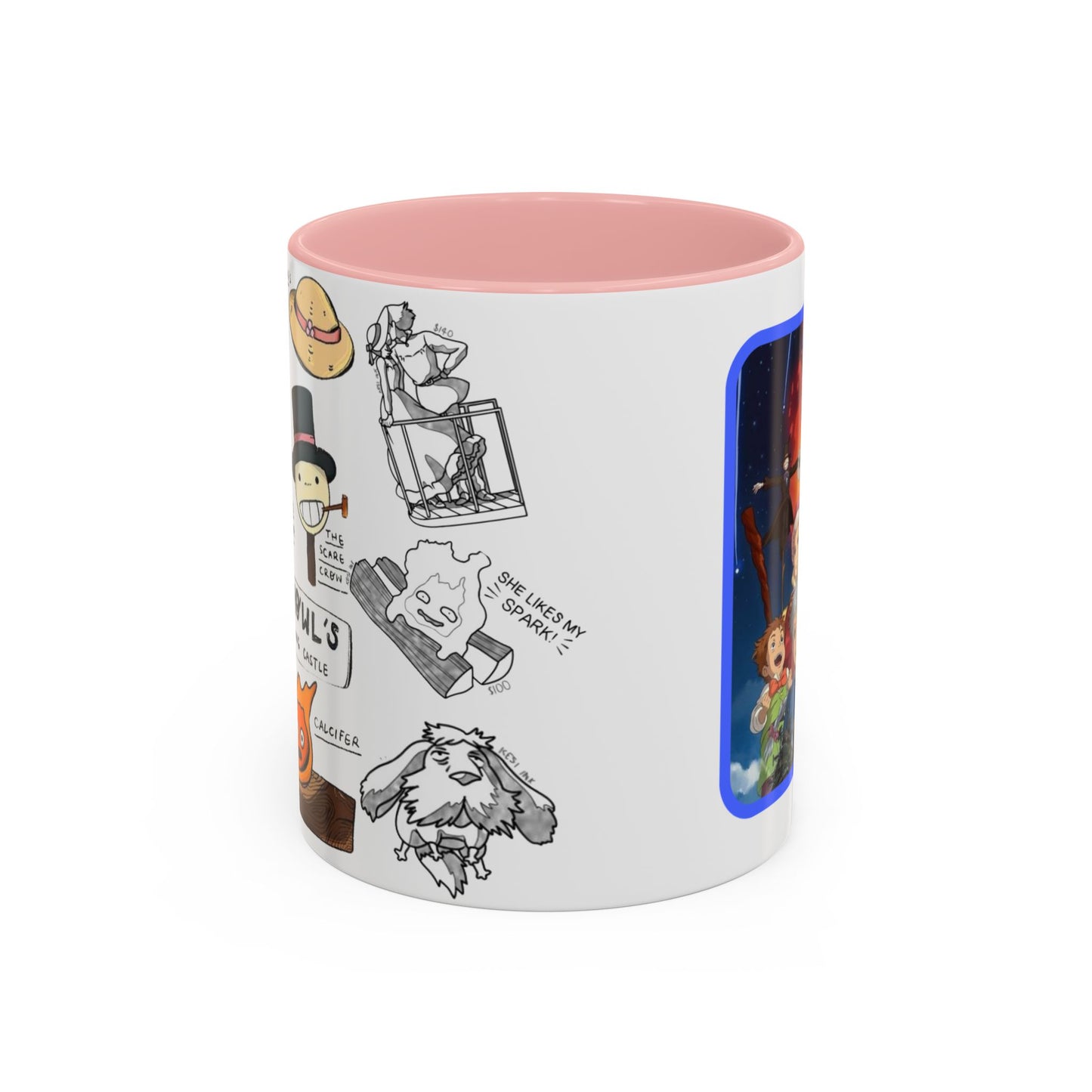 Howl’s Moving Castle Accent Mug – Ghibli Collage Color Handle Cup 11oz & 15oz – Anime Coffee Mug Featuring Howl & Calcifer
