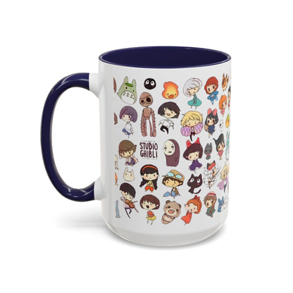 Studio Ghibli Chibi Characters Accent Mug – Color Handle Anime Cup – 11oz & 15oz Gift for Ghibli Fans
