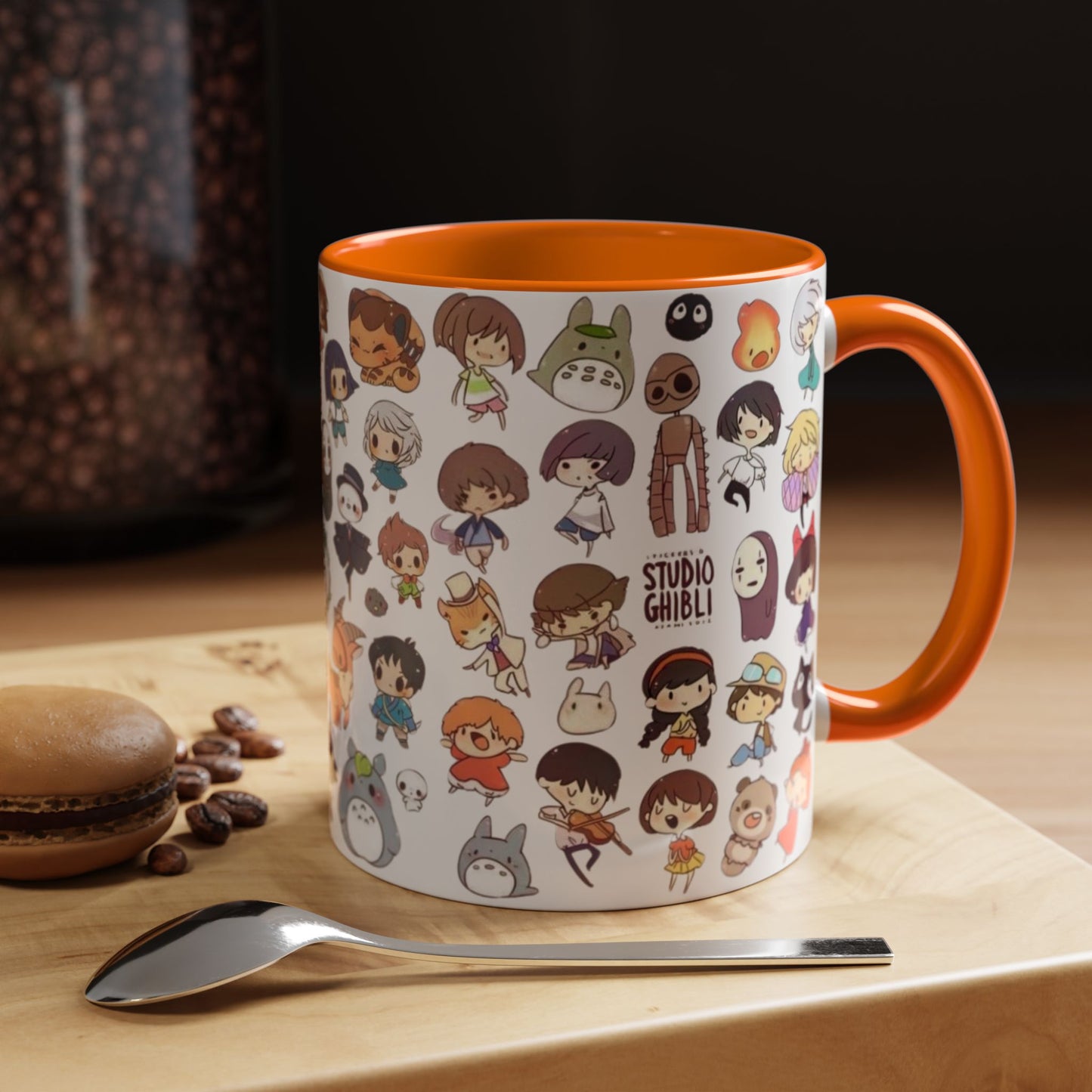 Studio Ghibli Chibi Characters Accent Mug – Color Handle Anime Cup – 11oz & 15oz Gift for Ghibli Fans
