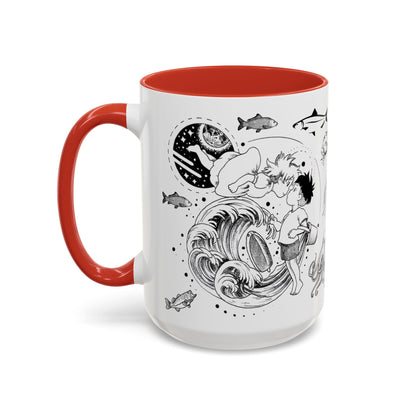 Ponyo World Sea Accent Mug – Studio Ghibli Color Handle Cup 11oz & 15oz – Ocean Anime Coffee Gift