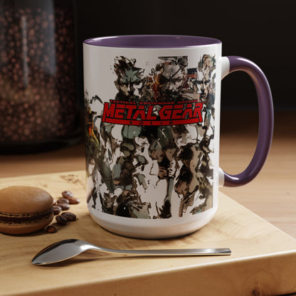 Metal Gear Fox Hound Accent Mug – 11oz & 15oz Colored Handle Coffee Cup – Tactical Gamer Gift for Fans