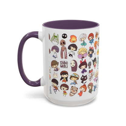 Studio Ghibli Chibi Characters Accent Mug – Color Handle Anime Cup – 11oz & 15oz Gift for Ghibli Fans