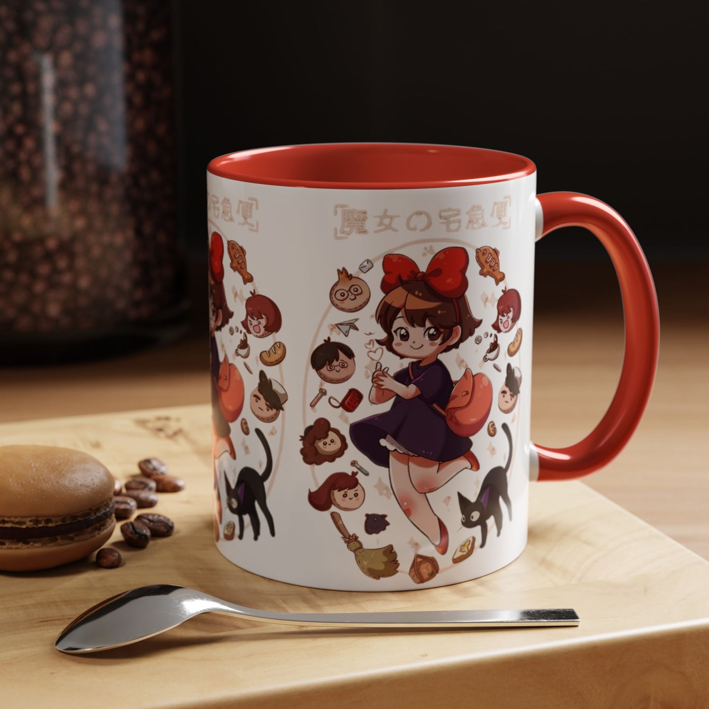 Kiki’s Delivery Service Accent Mug – Stained Glass Anime Cup 11oz & 15oz – Ghibli Inspired Color Handle Mug