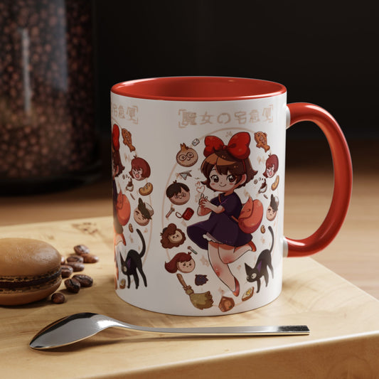 Kiki’s Delivery Service Accent Mug – Stained Glass Anime Cup 11oz & 15oz – Ghibli Inspired Color Handle Mug