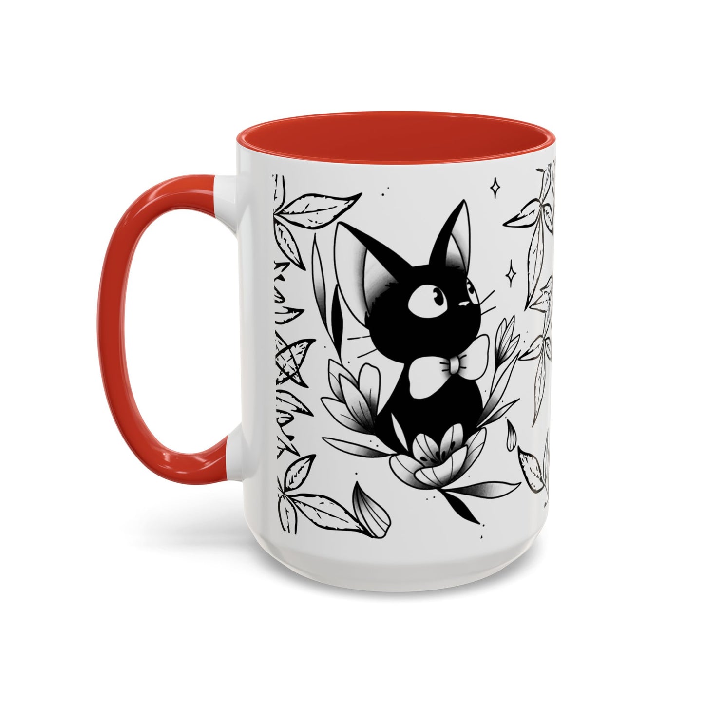 Jiji Cat Studio Ghibli Mug – 11oz & 15oz Accent Handle Coffee Cup – Cute Kiki’s Delivery Service Gift
