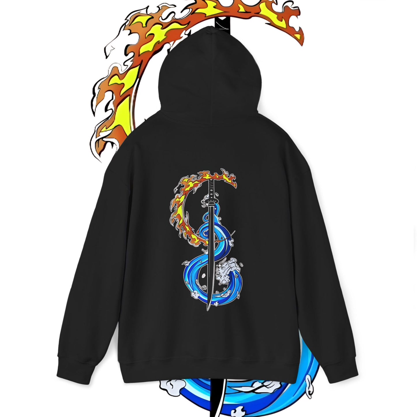 Demon Slayer Tanjiro Fire & Water Back Print Hoodie | 100% Cotton Anime Art