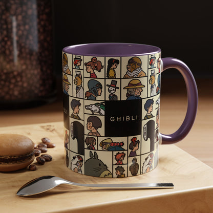 Studio Ghibli Characters Sketch Accent Mug – 11oz & 15oz Anime Coffee Cup with Color Handle