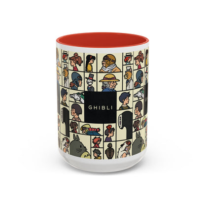 Studio Ghibli Characters Sketch Accent Mug – 11oz & 15oz Anime Coffee Cup with Color Handle