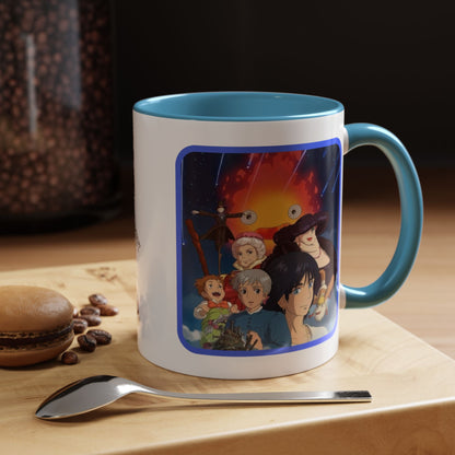 Howl’s Moving Castle Accent Mug – Ghibli Collage Color Handle Cup 11oz & 15oz – Anime Coffee Mug Featuring Howl & Calcifer