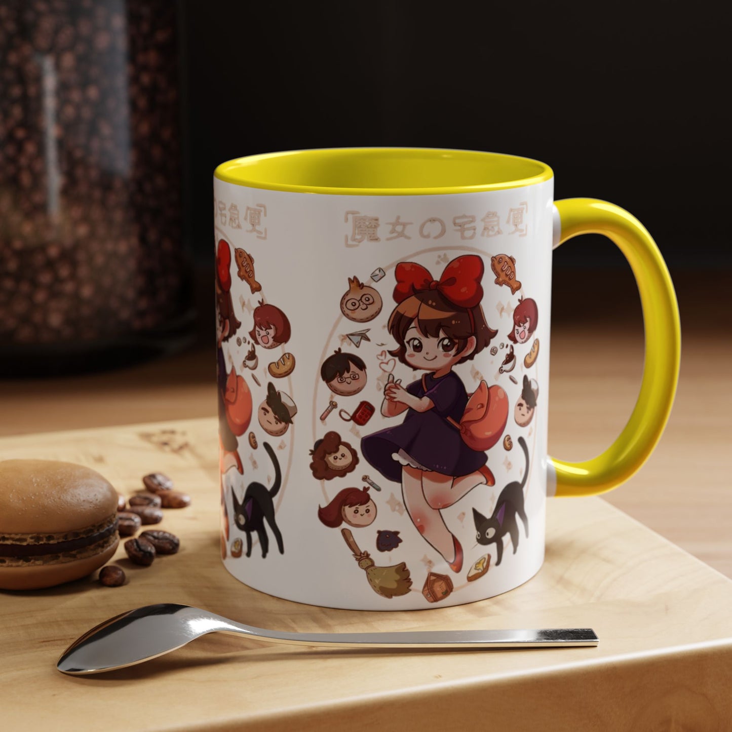 Kiki’s Delivery Service Accent Mug – Stained Glass Anime Cup 11oz & 15oz – Ghibli Inspired Color Handle Mug