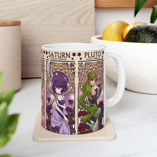 Sailor Moon Outer Guardians Mug – Uranus, Neptune, Pluto, Saturn Ceramic Cup 11oz & 15oz – Anime Magical Girl Gift