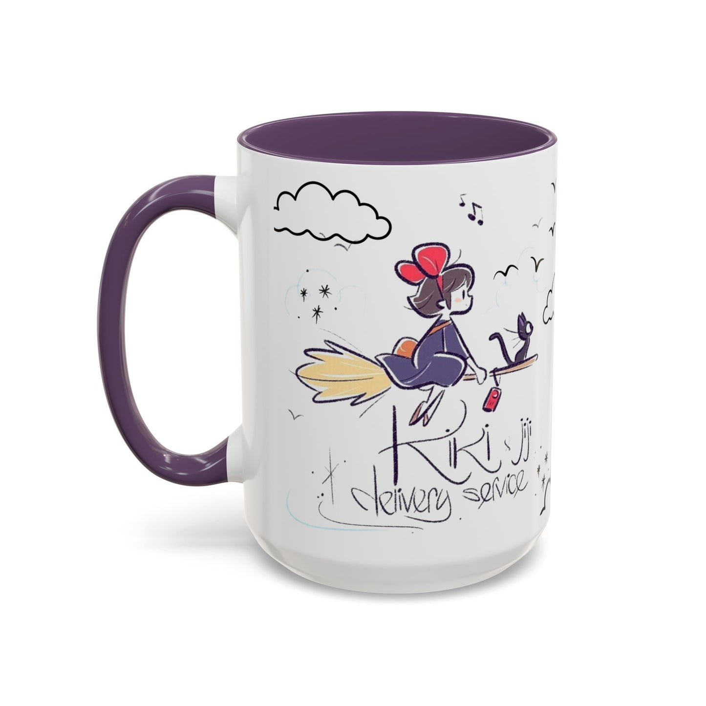 Kiki's Delivery Service Sketch Accent Mug – Studio Ghibli Ceramic Cup – 11oz & 15oz Anime Gift