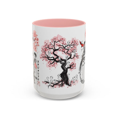 Totoro Sakura Forest Accent Mug – Color Handle Anime Cup 11oz & 15oz – Studio Ghibli Aesthetic Gift