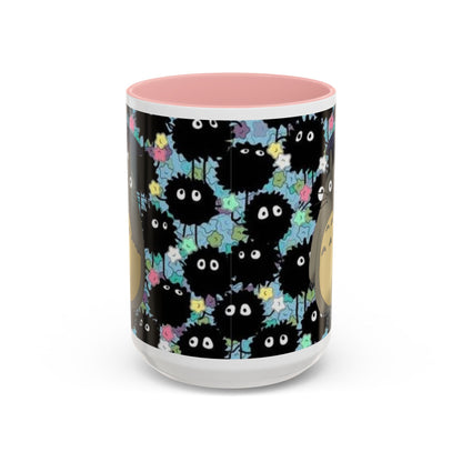 Totoro & Soot Sprites Accent Mug – Studio Ghibli Color Handle Cup – 11oz & 15oz Ceramic Anime Gift