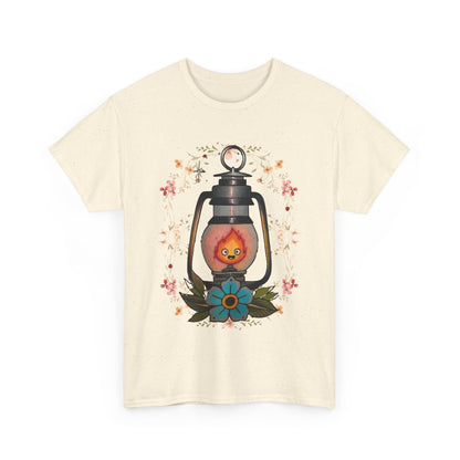Calcifer Lamp Flowers T-Shirt – 100% Cotton Howl’s Moving Castle Inspired Tee for Anime Fans