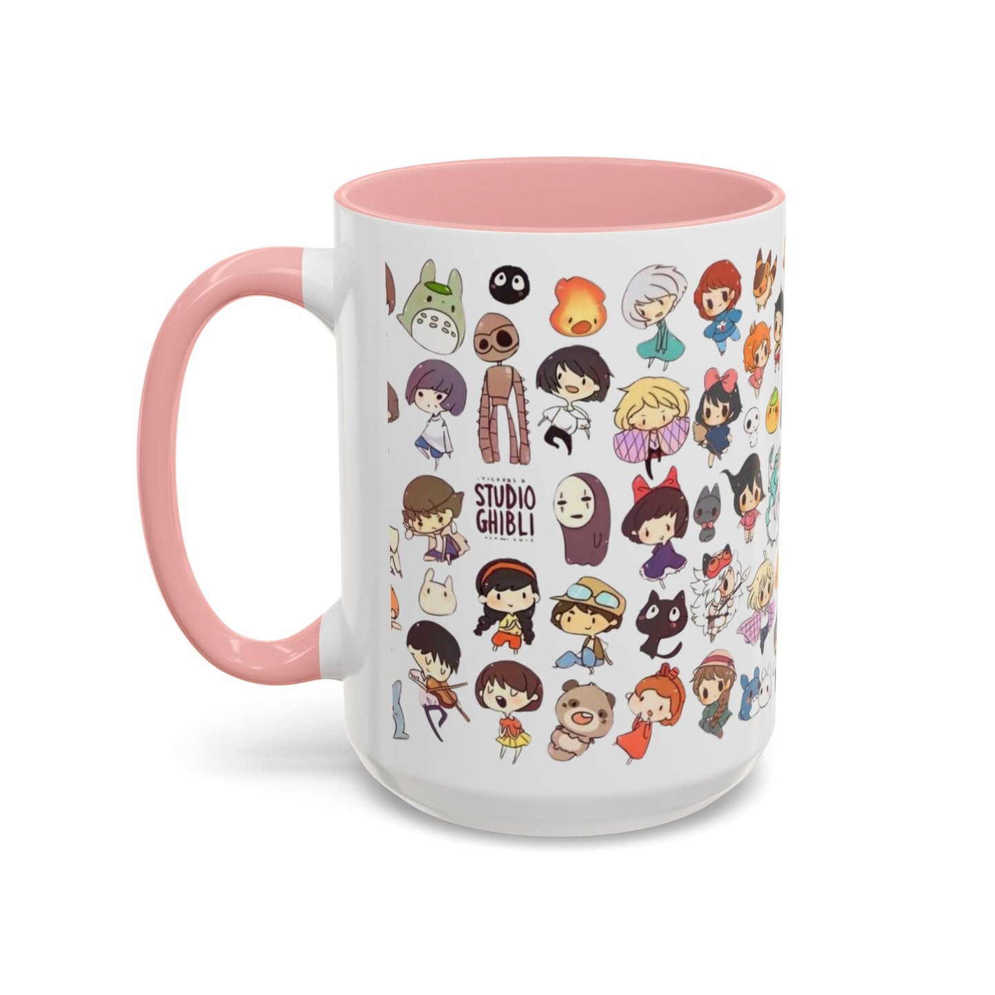 Studio Ghibli Chibi Characters Accent Mug – Color Handle Anime Cup – 11oz & 15oz Gift for Ghibli Fans