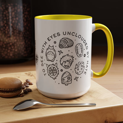 Universe Ghibli Accent Mug – Color Handle Anime Coffee Cup – 11oz & 15oz Studio Ghibli Ceramic Mug Gift