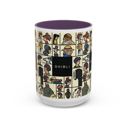 Studio Ghibli Characters Sketch Accent Mug – 11oz & 15oz Anime Coffee Cup with Color Handle