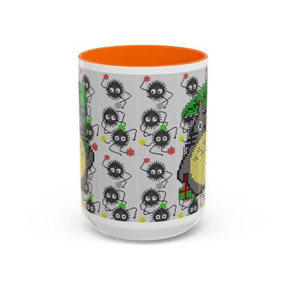 Totoro & Soot Sprites Accent Mug – Color Handle Studio Ghibli Cup – 11oz & 15oz Ceramic Anime Coffee Gift