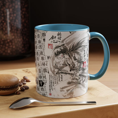 Rurouni Kenshin Kanji Accent Mug – Samurai Anime Color Handle Cup 11oz & 15oz – Japanese Sword Art Gift