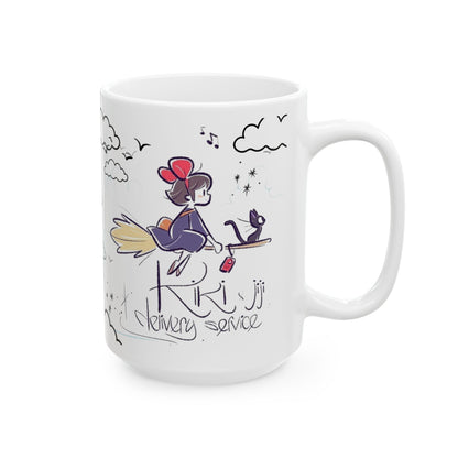 Kiki's Delivery Service Sketch Mug – Studio Ghibli Anime Cup – 11oz & 15oz Ceramic Coffee Mug Gift
