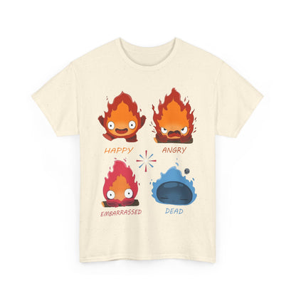 Calcifer Funny Faces T-Shirt – 100% Cotton Howl’s Moving Castle Tee for Studio Ghibli Fans