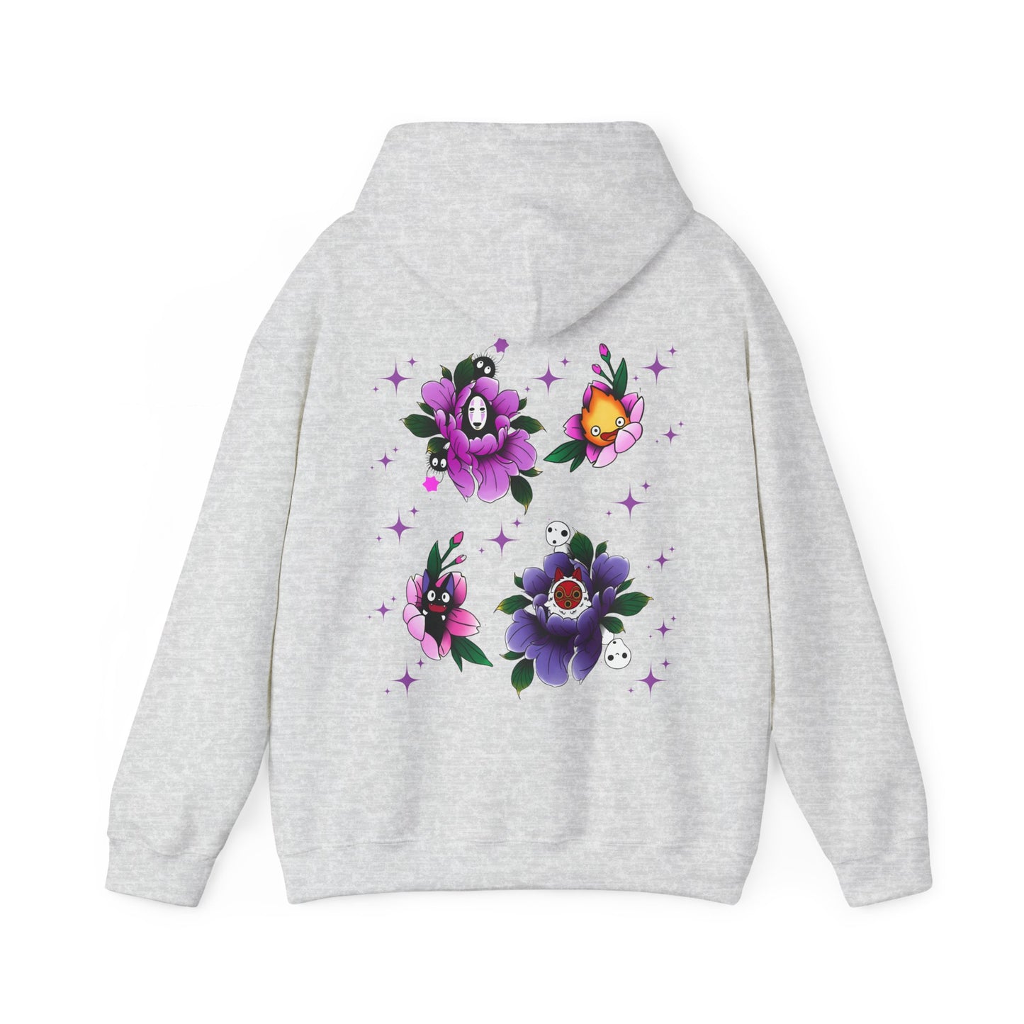 Studio Ghibli Flowers Back Print Hoodie – 100% Cotton Floral Anime Sweatshirt