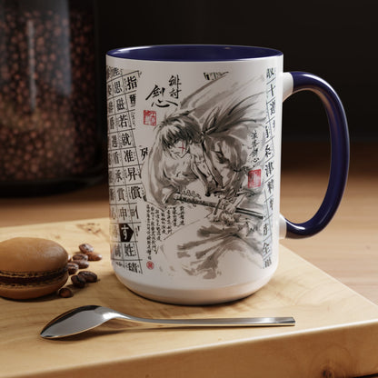 Rurouni Kenshin Kanji Accent Mug – Samurai Anime Color Handle Cup 11oz & 15oz – Japanese Sword Art Gift