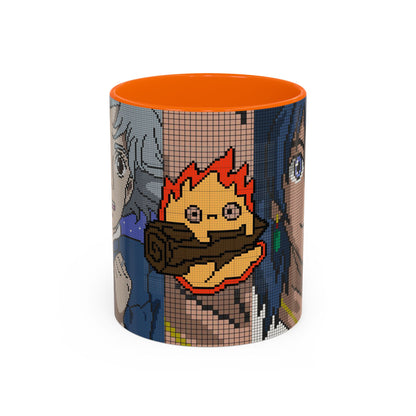 Howl's Moving Castle Pixel Accent Mug – Retro Anime Color Handle Cup 11oz & 15oz – Studio Ghibli Coffee Gift