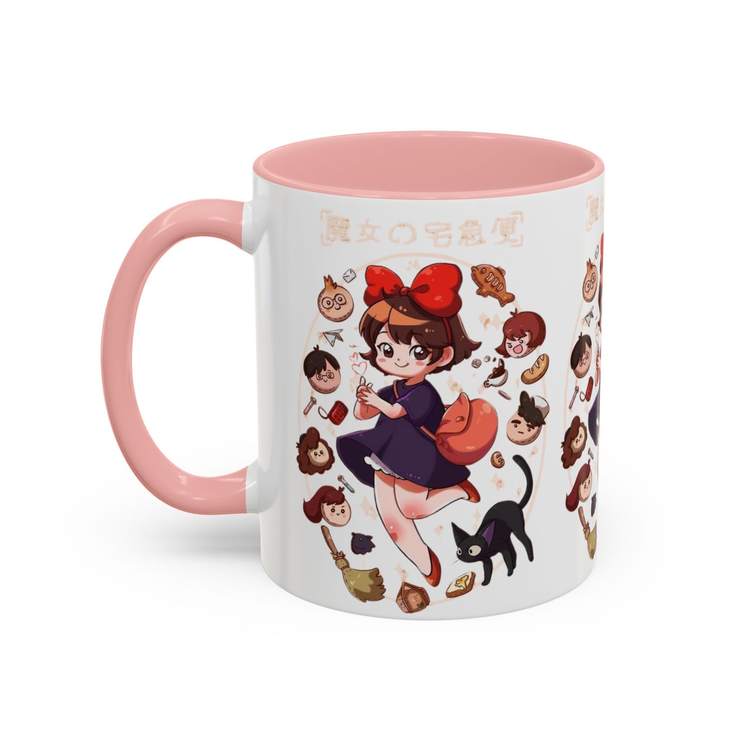 Kiki’s Delivery Service Accent Mug – Stained Glass Anime Cup 11oz & 15oz – Ghibli Inspired Color Handle Mug