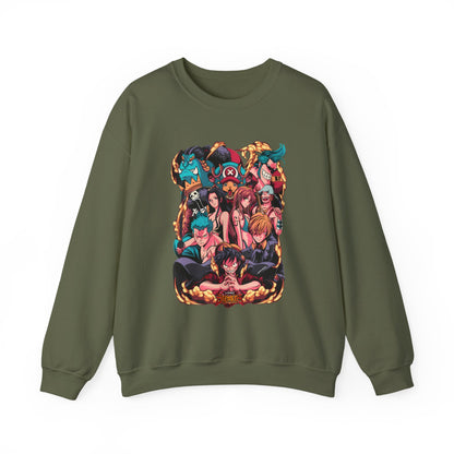 One Piece Characters Sweatshirt – 100% Cotton Anime Pullover Featuring Straw Hat Crew