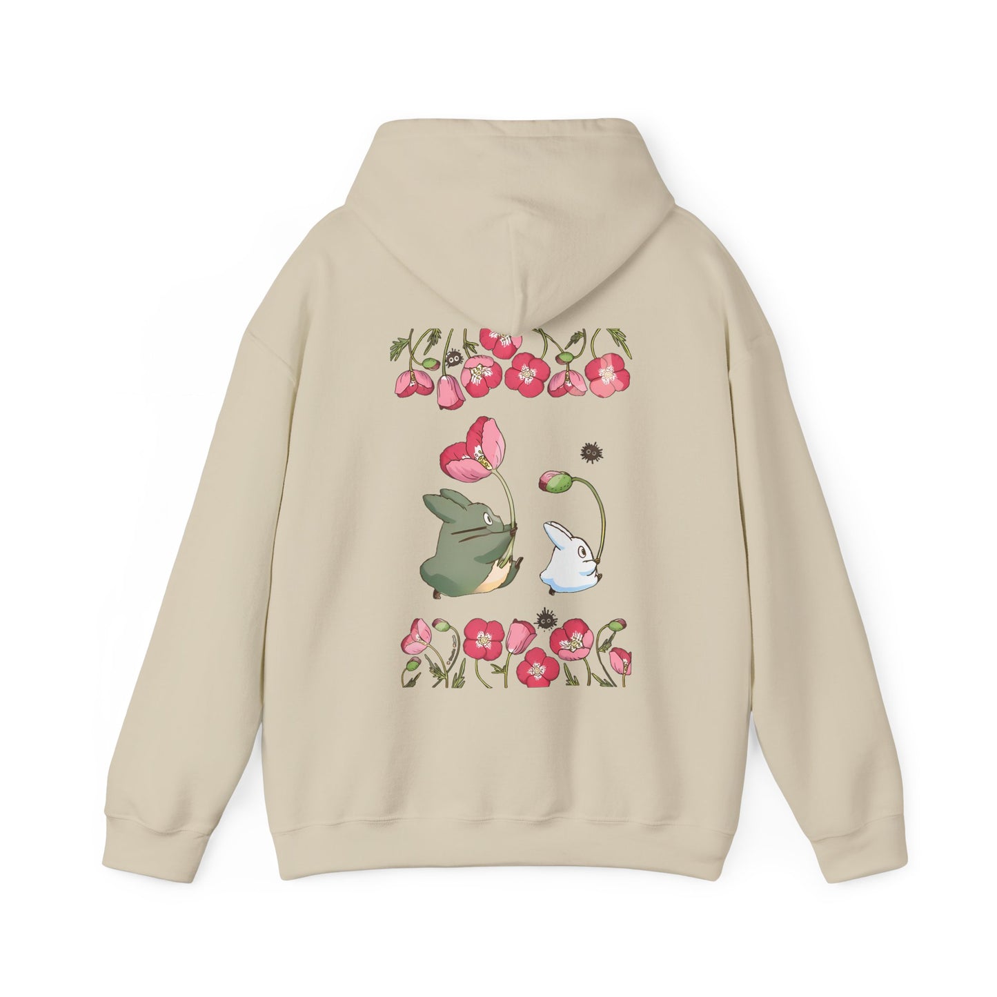 Totoro Cute Flowers Back Print Hoodie – 100% Cotton Studio Ghibli Inspired Sweatshirt for Anime Fans