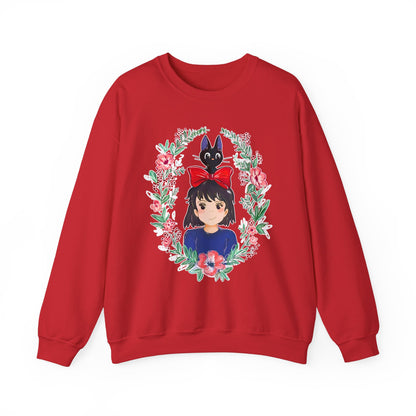 Kiki’s Delivery Service Flowers Sweatshirt – Cozy 100% Cotton Studio Ghibli Pullover for Anime Fans