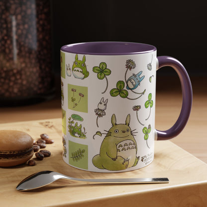 Totoro Green Accent Mug – Studio Ghibli Color Handle Coffee Cup – 11oz & 15oz Ceramic Gift for Anime Fans