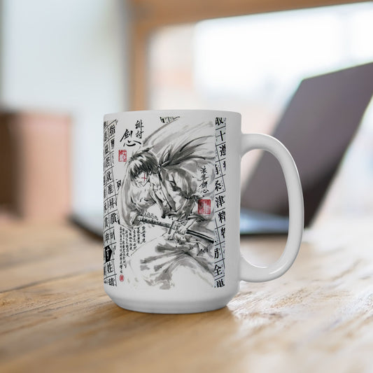 Rurouni Kenshin Kanji Mug – Samurai Anime Ceramic Cup 11oz & 15oz – Japanese Calligraphy Coffee Gift