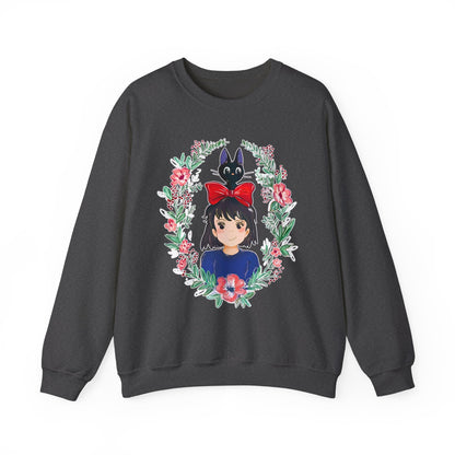 Kiki’s Delivery Service Flowers Sweatshirt – Cozy 100% Cotton Studio Ghibli Pullover for Anime Fans